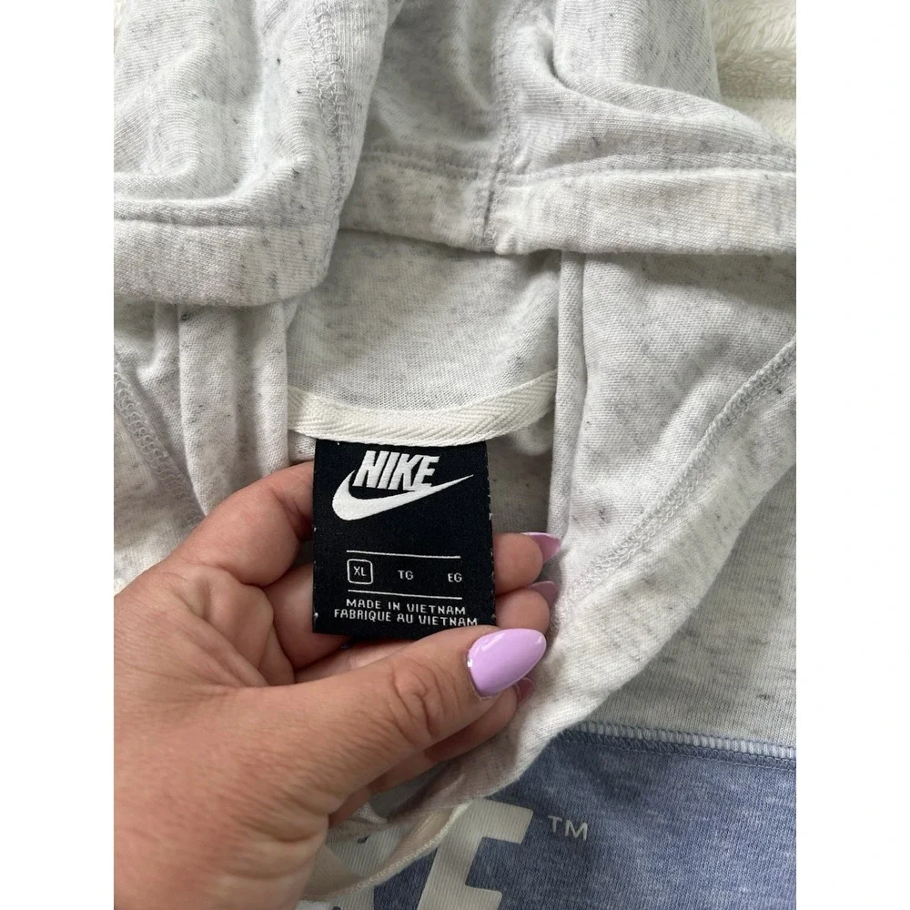 Nike Sportswear‎ Graphic Hoodie Womens Blue White Pullover Sweatshirt Size XL